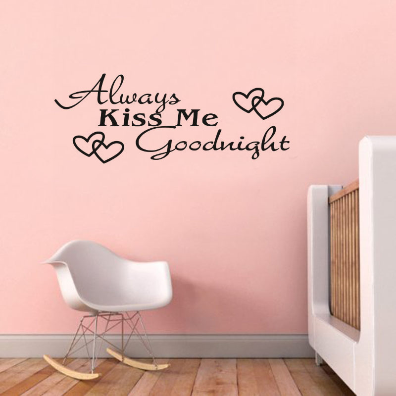Image of Always Kiss Me Goodnight Love Wall Decals Quote Decorations Living Room Sticker Bedroom Wallstickers Kids Room Decoration