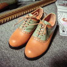 2015 new fashion women leather shoes flats oxfords round head cross strap mid heel sneakers handsome
