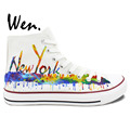 Wen Original Shoes Hand Painted Sneakers Design Custom New York City Skyline Women Men s High