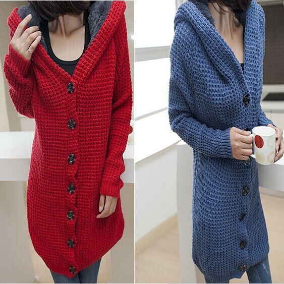 2014 Autumn new fashion plus size women thick warm hooded cardigan knitting p...