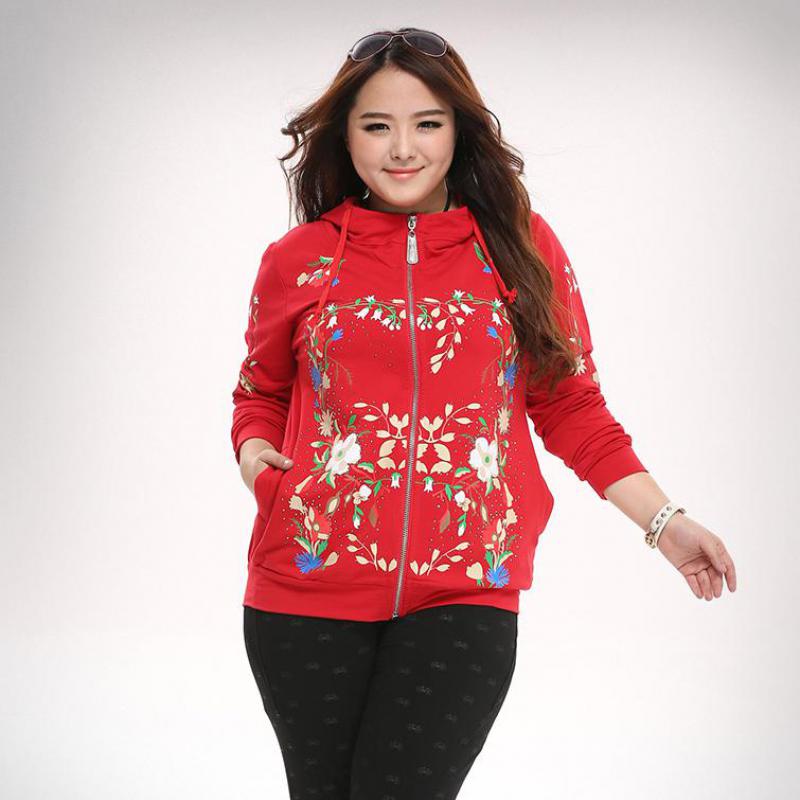 Fashion Plus Size Womens Clothes Tops Full Sleeve Flower Print Zip Up Cozy Fit Jacket Hoodie