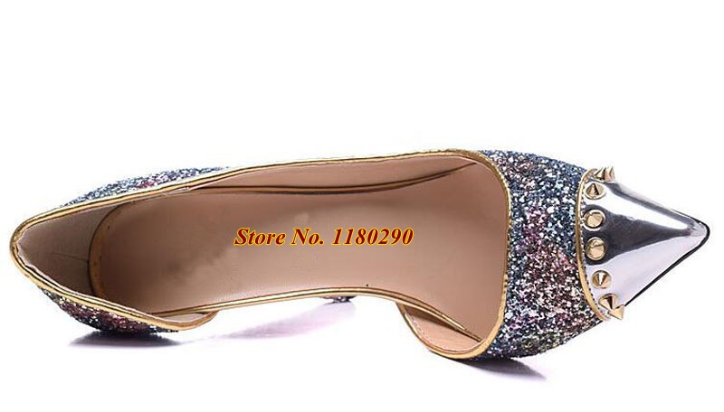 2016 New Fashion Women Metal Toe Sequined Leather Spike Red Bottom ...