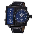 SKONE 3 Time Zone Dial Date Week Unique Luxury Watch Men Leather Strap Business Watch Quartz