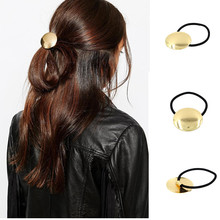 Elastic hair bands with golden metal glazed circle women hair accessories for ponytail