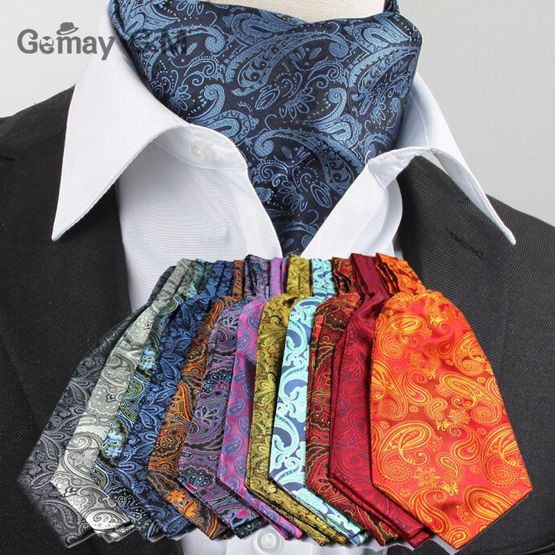 Image of Men Vintage Polka Dot Wedding Formal Cravat Ascot Scrunch Self British style Gentleman Polyester Silk Scarves Neck Tie Luxury