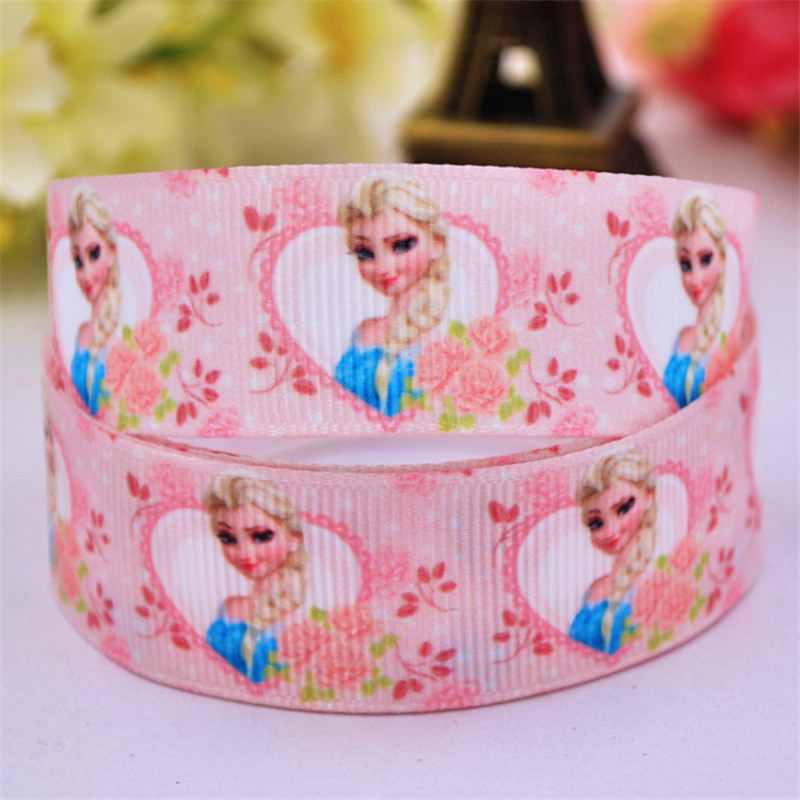 Image of 5Y Cheap Elsa Queen Ribbon Lovely Cartoon Pink 22mm 7/8'' Single Face DIY Grosgrain Ribbons Little Girl Hair Bow Jewelry Making
