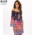 plus size Summer Boho Beach tunic dress women 2017 Off Shoulder runway Floral Vintage Ladies Clothing