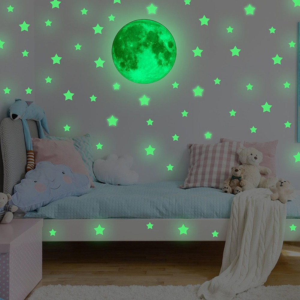 39pcs Set Glow In The Dark Wall Ceiling Stickers Luminous Stars Moon Sticker Diy Night Kids Room Bedroom Home Decals Decor