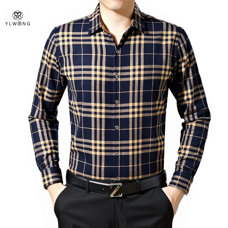 YLWONG Camisa Masculina Mens Brand Clothing Plaid Cotton Shirt Men Full Sleeve High Quality font b