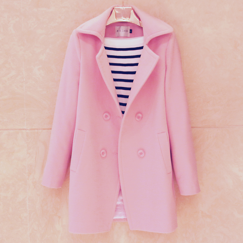 Ladies Winter Coats 2016 New Style Hot Sale Women Wool Fashion Slim Plus Size Pink Women Woolen ...