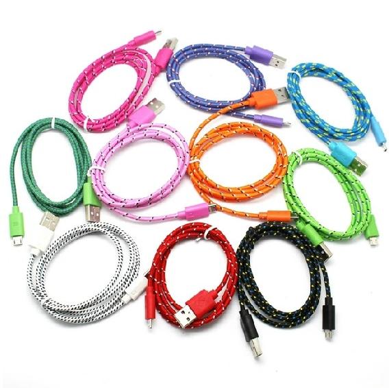 Image of HOT 1M/2M/3M Nylon Braided Micro USB Cable, Charger Data Sync USB Cable Cord For Samsung Galaxy Cell phones 10 Colors Available