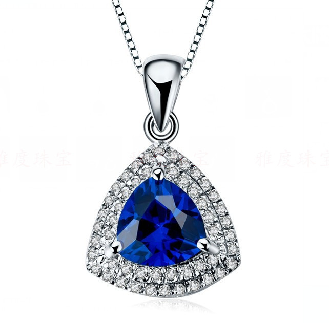 ... Sapphire-Jewelry-2CT-Sapphire-Pendant-Silver-Necklace-18K-White-Gold
