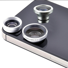 Free Shipping 3 in 1 Fisheye Lens+ Wide Angle + Micro Lens + Wide Angle +Lens photo camera Kit Set for iPhone Samsung HTC Vjw3