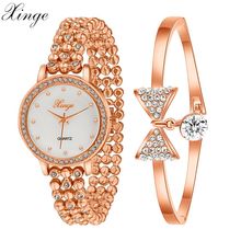 Xinge Ladies Casual Jewelry Quartz Watch Fashion Watches Women Dress Popular Bracelet Wrist Watches Set Famous Brand Gold White