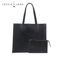 JESSIE JANE New Arrival Practical Women Composite Bags Simple Leather Shoulder Bag with a Pouch Totes