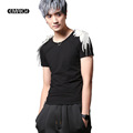 Male Feather Short Sleeve T shirt Men Punk Gothic Fashion Show Slim Fit Tees Shirts Stage