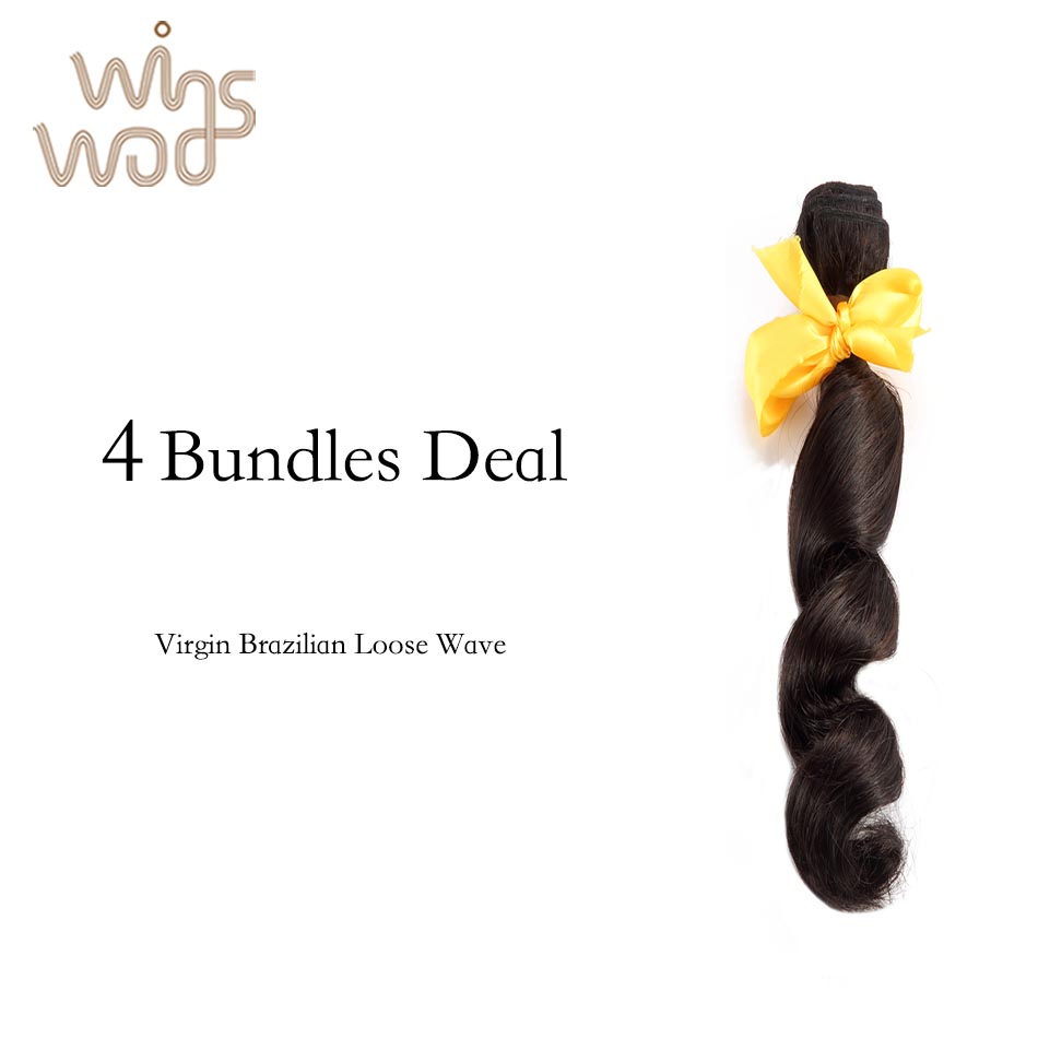 Image of 7A Brazilian Virgin Hair Loose Wave 4Pcs Lot, WoWigs Unprocessed Brazilian Hair Wavy Virgin Human Hair Extensions Wholesale