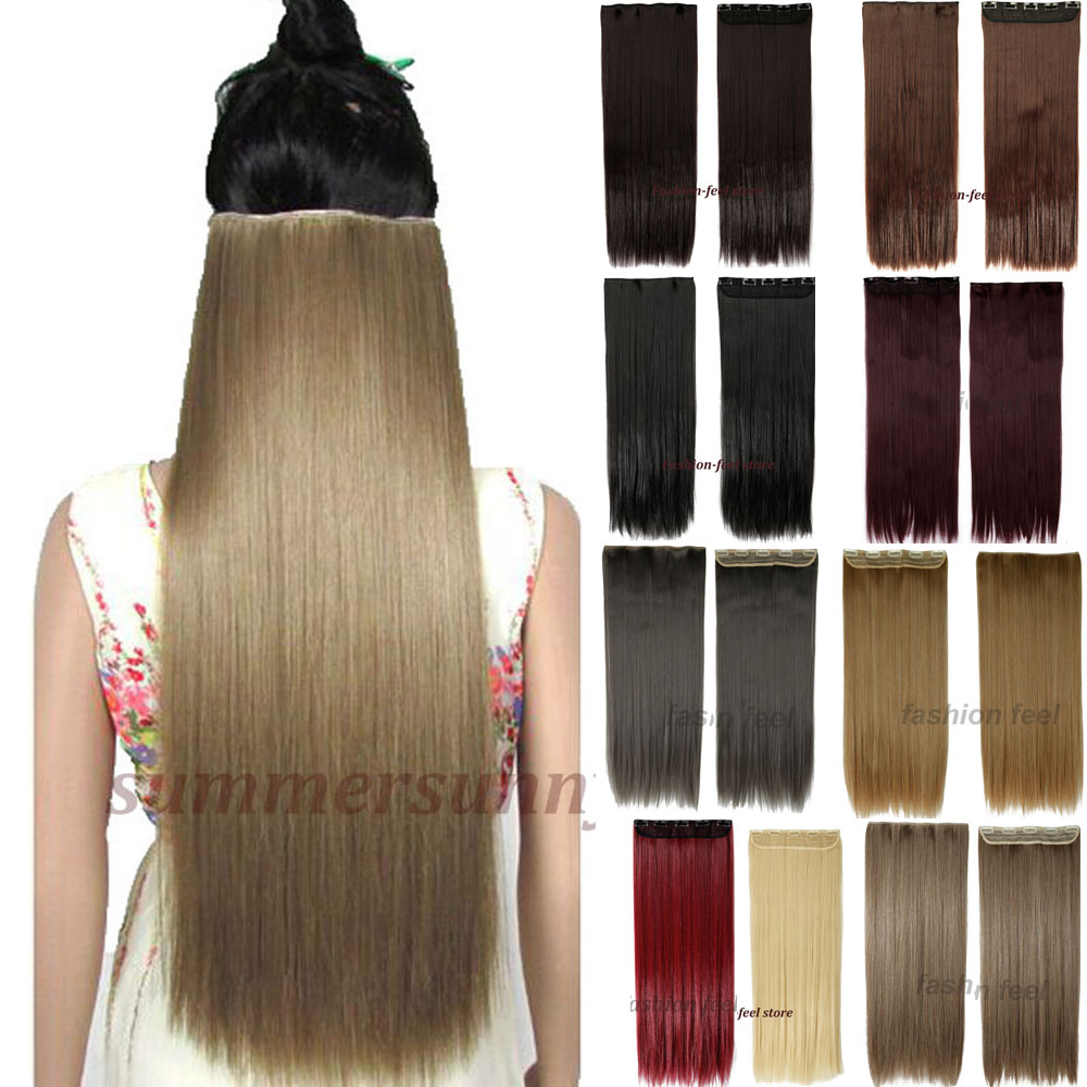 Image of Long Clip in Hair Extensions One Piece 26 inches 66CM Straight Black Brown Blonde red Auburn One Piece Hair Extentions