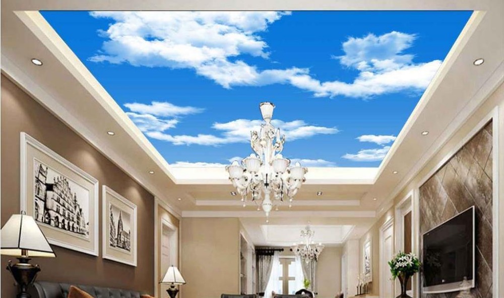 High Grade Customized Bedroom Ceiling 3d Ceiling Wallpaper Clouds