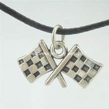 Free shipping 17073 Silver Flag Banner Chequered Flag Pendant 17″ Choker Collar Short Necklace 14624