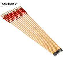 12x Handmade White Pine Wood Arrow Colorful Decoration 80cm Sheild Archery Red Turkeys Feather Iron Head