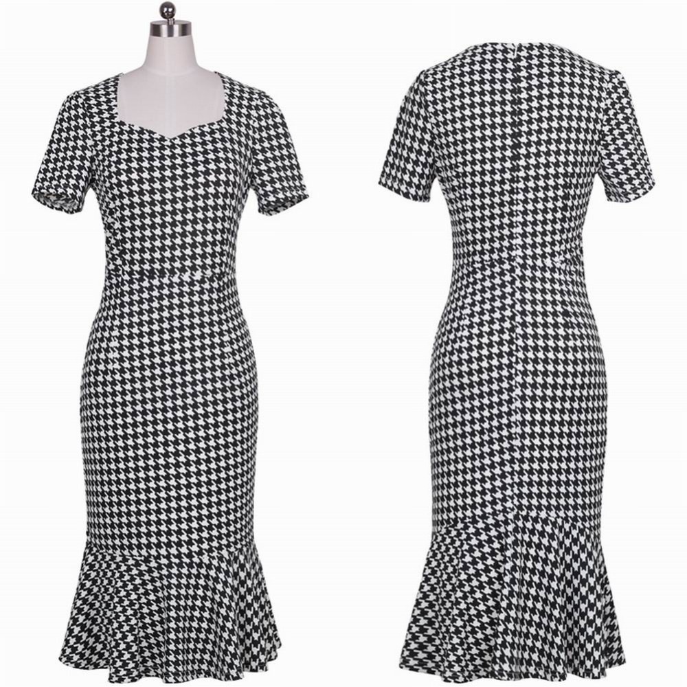 Women Formal Work Party Square Neck Cap Sleeve Mermaid font b Tartan b font Dress