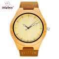 iBigboy Natural Bamboo Men Watch Wooden Wristwatch Genuine Leather Band Japan Quartz Movement Men Wood Watches