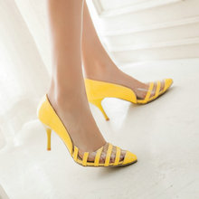 plus size 46 Elegant Classics sexy Pointed Toe non-slip woman fashion shoes High-heeled Casual Asakuchi ladies Stripe pumps