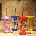 450ML Fashion Summer Drinkware Straw Cup Double Plastic Water Bottle with Lid Creative Iced Coffee Juice