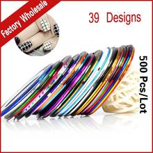 39colors Metallic Yarn Line Rolls Striping Tape Nail Stickers Decoration,500pcs/lot Mixed Design DIY Gel Nail Art Beauty Tools