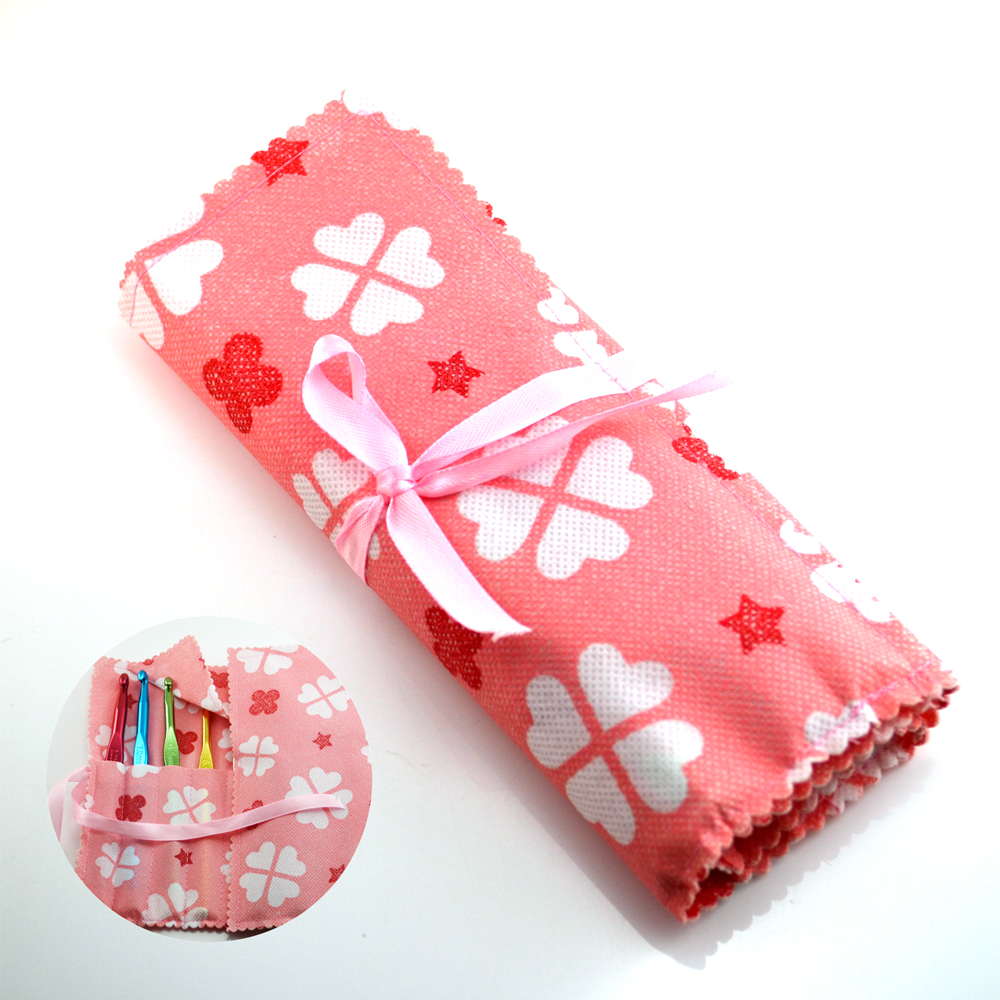 14 Slots Pink Non-woven crochet admission package Crochet Hook Pouch Knit Crocheting Needle Case Holder Organizer Bag