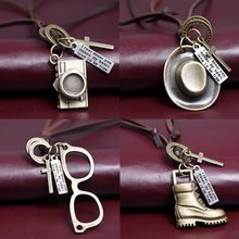 Casual Genuine Leather Necklaces Cap/Glasses/Boots/Lighter Shape Pendant Necklace Sporty Jewelry Accessories Wholesale 2016