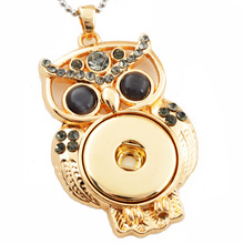 F00249 owl button necklace  with stainless steel chain
