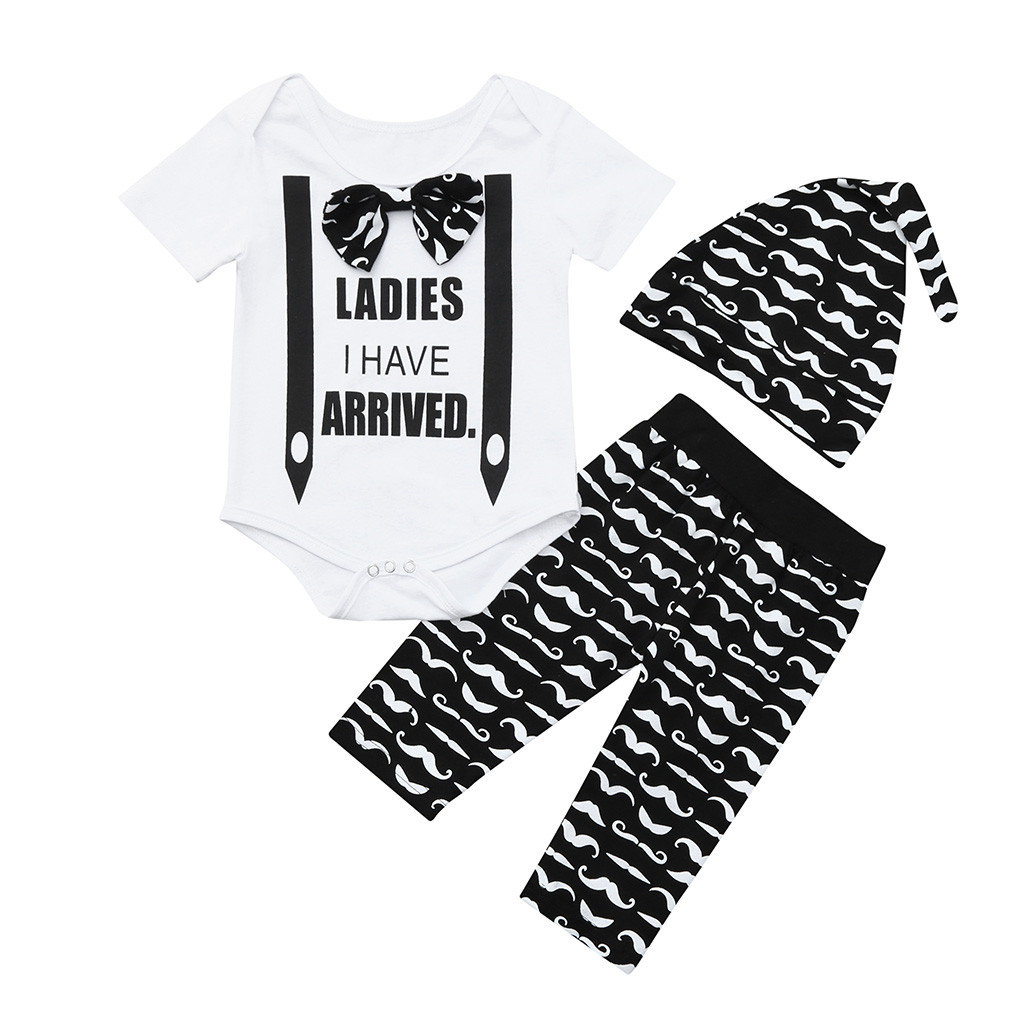 0m-24m baby 3 set boy girl short sleeve letter beard hardy