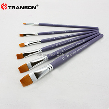 Transon 810 fine nylon hair flat head artist painting brush set wooden handle brushes for art