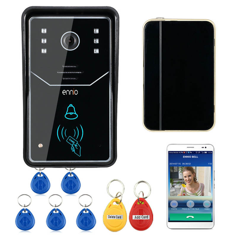 Touch Key WiFi DoorBell Wireless Video Door Phone Home Intercom System IR RFID Camera with motion detection alarm and ID card