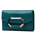 New Designer Retro Cowhide Wallet Women Fashion Crocodile Print High Quality Purse Ladies Genuine Leather Metallic