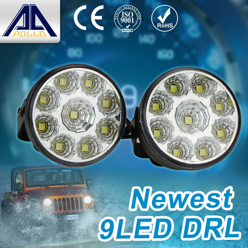 Super Bright DRL 2pcs x 9 LED Car head Front Round Fog Tail light Off-road Lamps parking Lamp Daytim