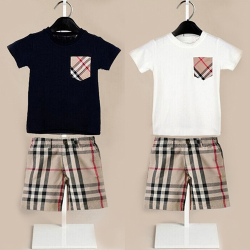 Retail boy clothes casual children suit summer style boy clothing set fashion kids clothes plaid tees