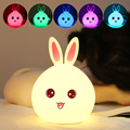 New Lovely Silicone Rabbit Night Light for Kids Room Touch Changeable Color Cartoon LED Night Light