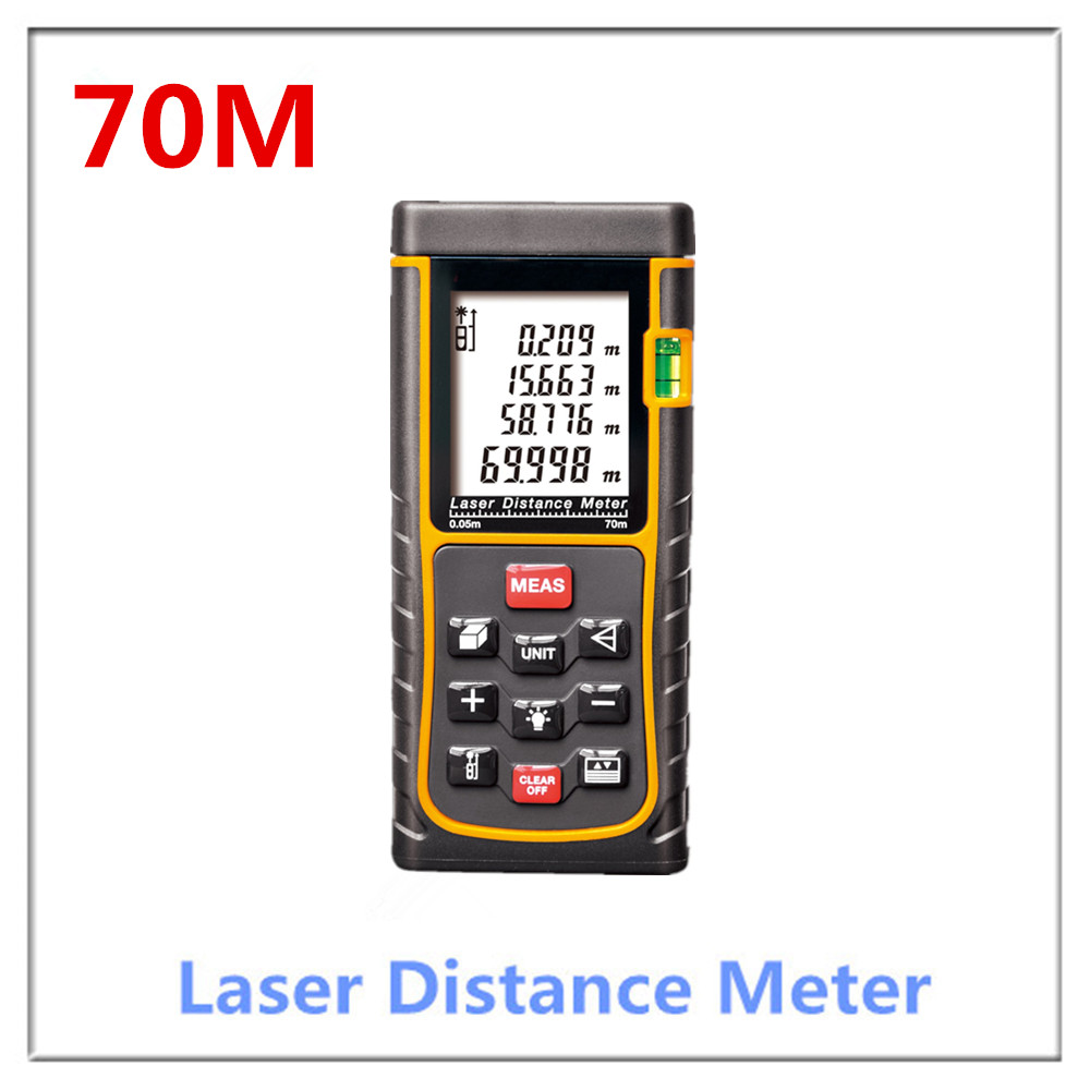 Hot selling 70m 229f Laser distance meter bubble level Rangefinder Range finder Tape measure Area/Volume m/ft/in