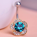 Favour Lotus Classic Navel Belly Button Bar Ring Barbell Rhinestone Crystal Flower Piercing Lingerie Body Jewelry