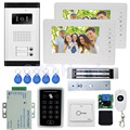 7 wired color video door phone intercom doorbell kit set with 1 camera 2 monitors access