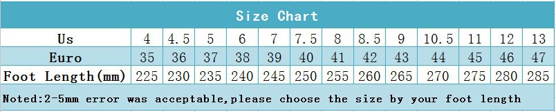 aleader size chart for shoes