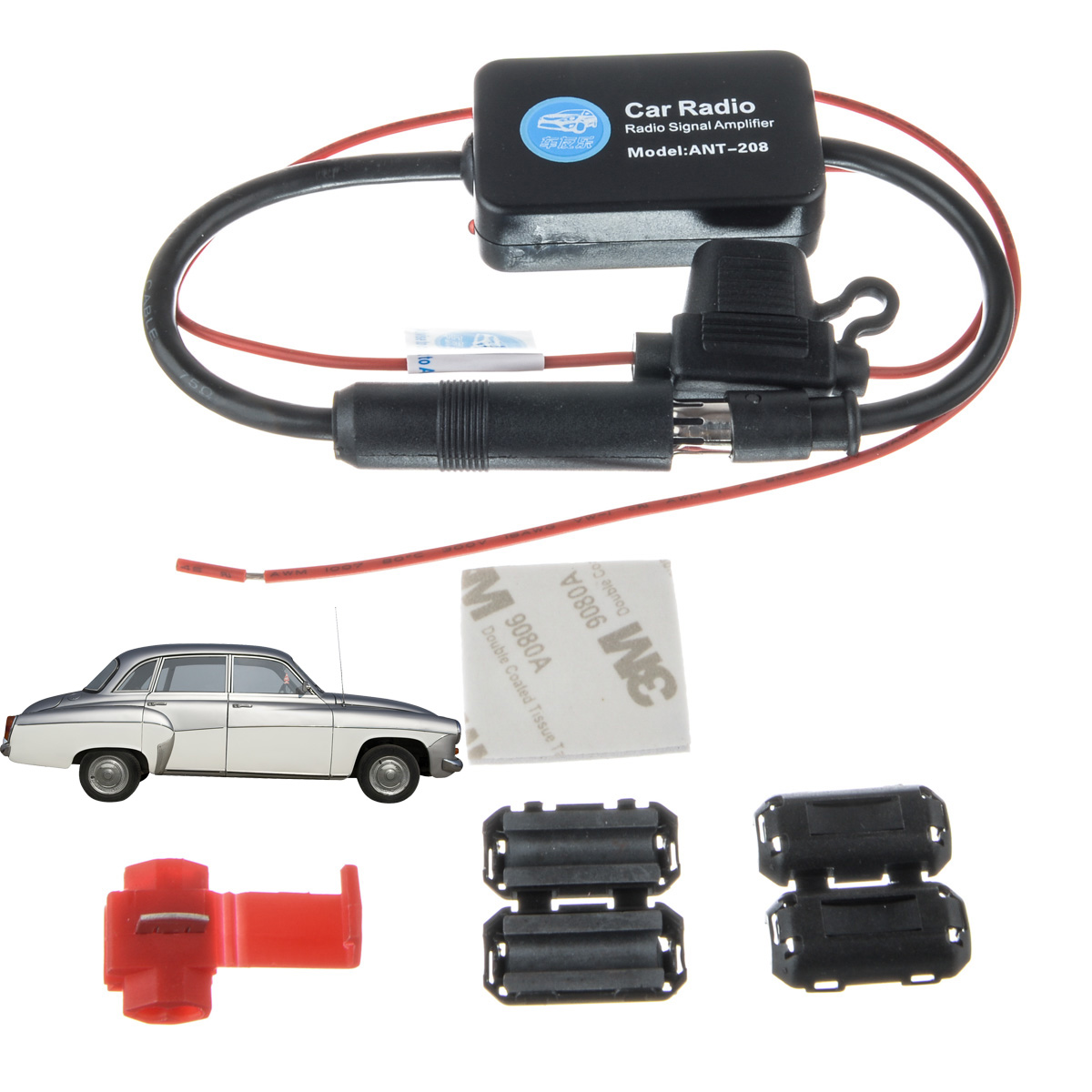 Car FM Radio Antenna Amplifier Booster with Indicator Auto Signal