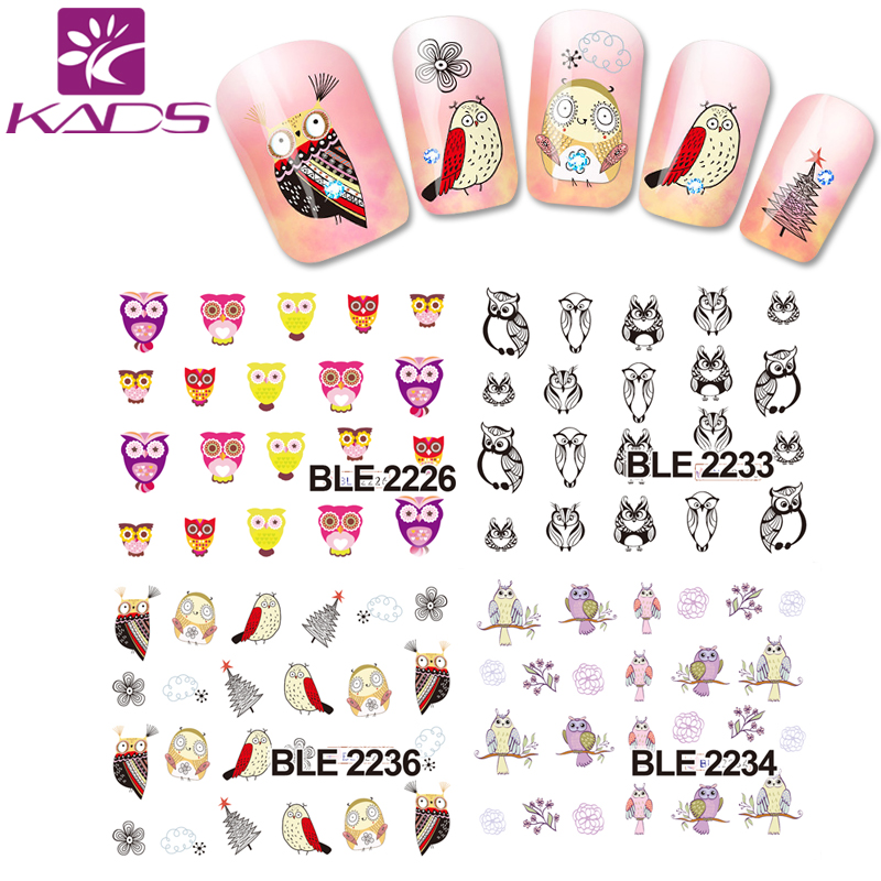 Image of BLE 2226-2236 Water decal Nail Stickers cartoon owl design Stylish Nail Tip Wraps Nail Decoration Tools for nail decals