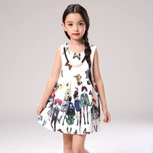 Fashion 2016 Butterfly De Festa Tutu Beading Print Girls Dresses Casual Vestidos Kids Clothes Toddler Flower Princess NTQ022