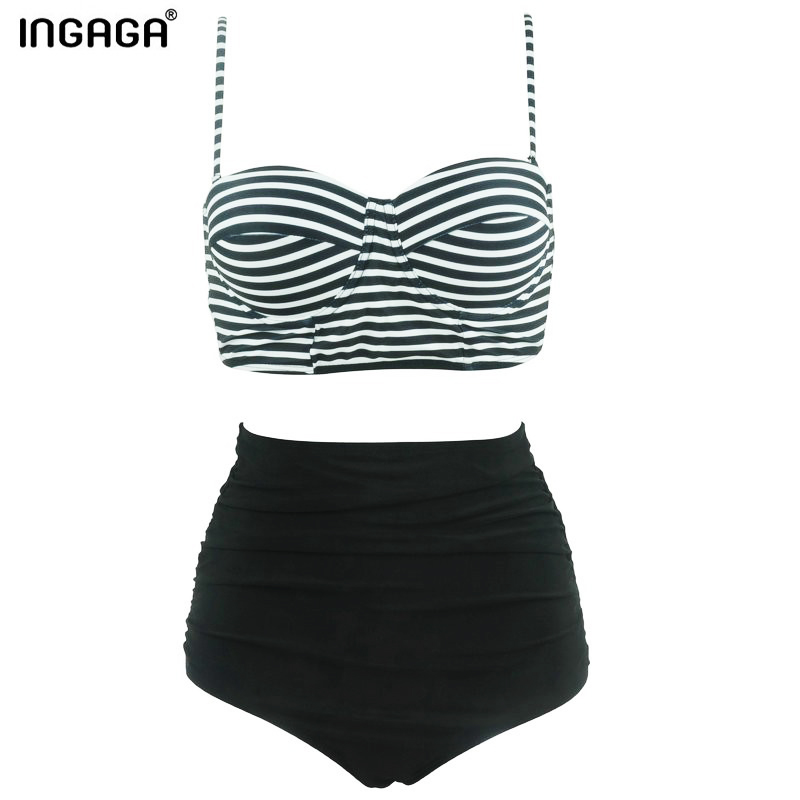2016 New Bikinis Set Swimwear Women Sexy High Waist Swimsuit Push Up Striped Strappy maillot de bain Bathing Suit
