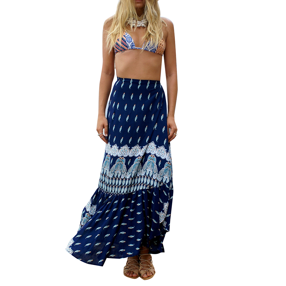 2016 Summer Fashion Womens Retro Long Floral Skirt Beach Sun Skirt Exotic Dancewear font b Tartan