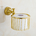 Free Shipping Wholesale And Retail Wall Mounted Solid Brass Bathroom Storage Basket Golden Toilet Paper Holder
